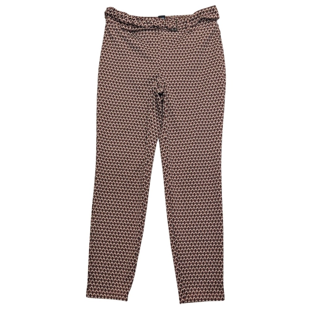 SOHO Apparel Ltd. Geometric Print Trousers Womens Medium Brown Slim Leg Belted